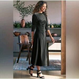 Soft Surroundings Lisabetta Velvet Maxi Dress XS Black 3/4 Sleeve Party Formal